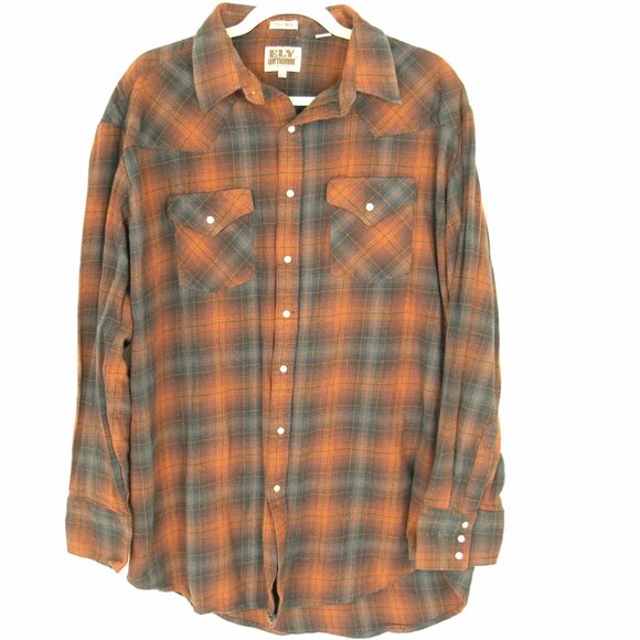 Ely Cattleman Plaid Flannel Shirt Red/Black Long Sleeve Snap close - Picture 3 of 4